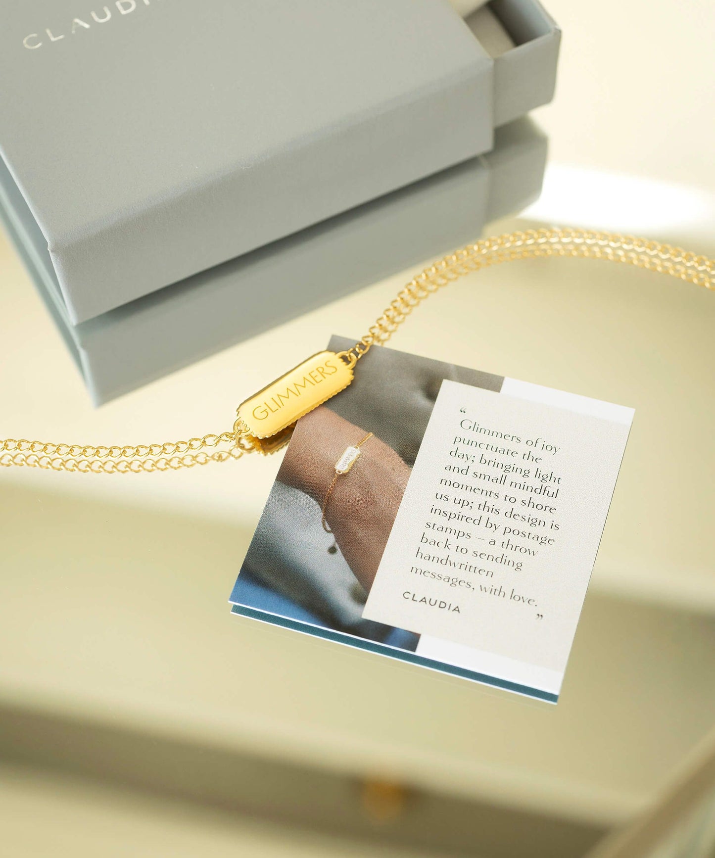 Single Pearl Gold Glimmers Bracelet with story card