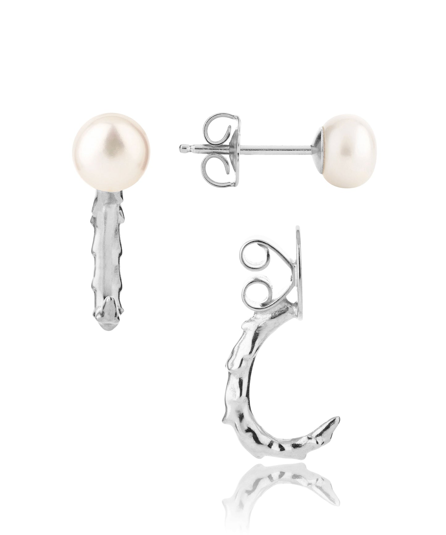 Ear jacket-volcano silver hoop with pearl stud