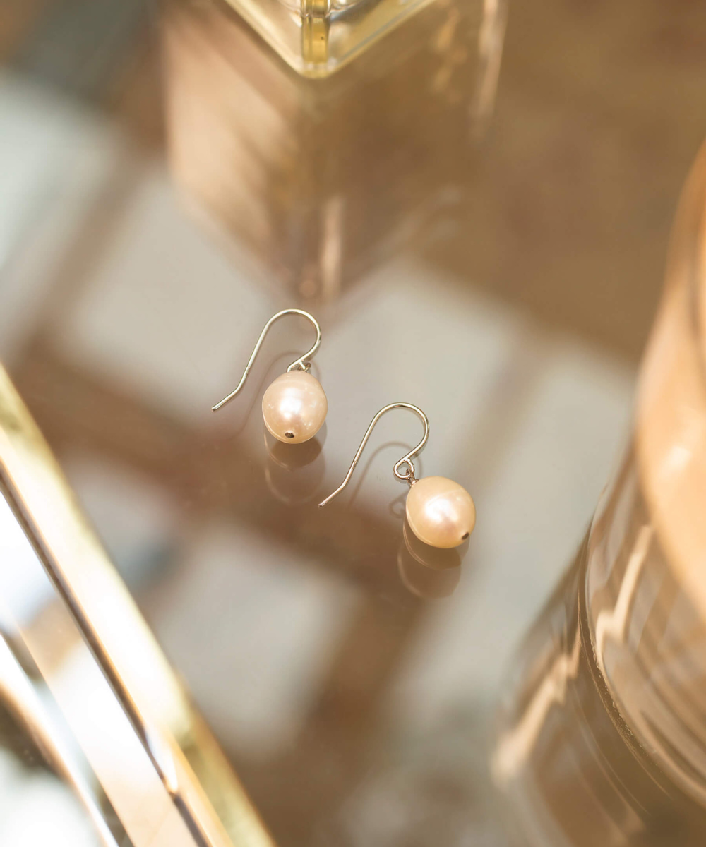 Pearl drop earrings, silver
