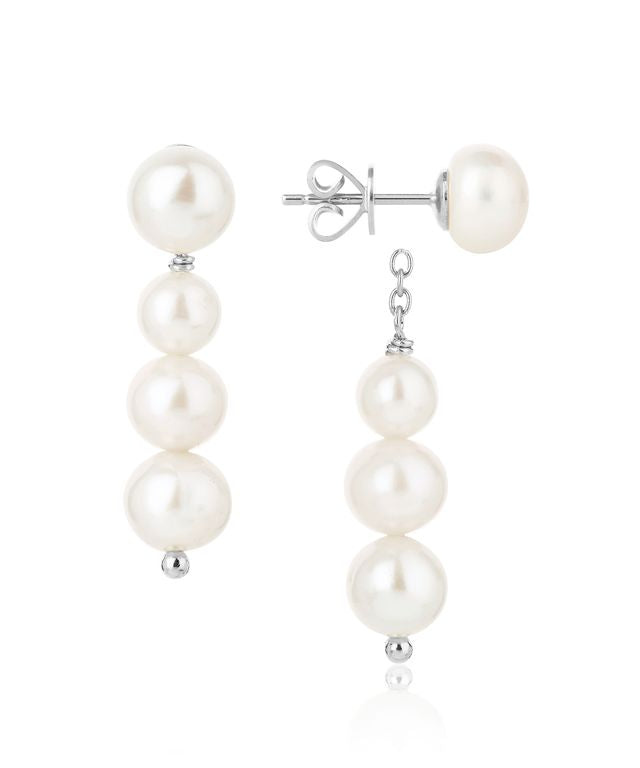 Coco graduated pearl drop silver earrings