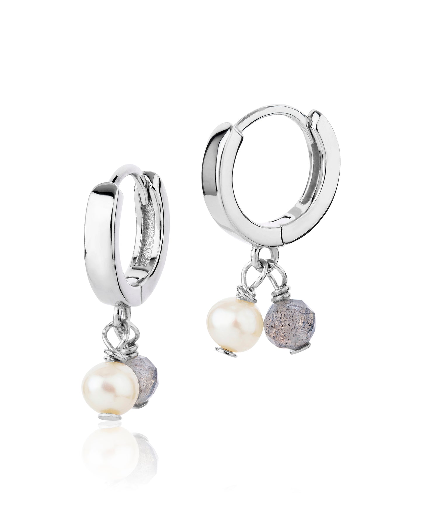 Huggie hoop with labradorite and pearl charm