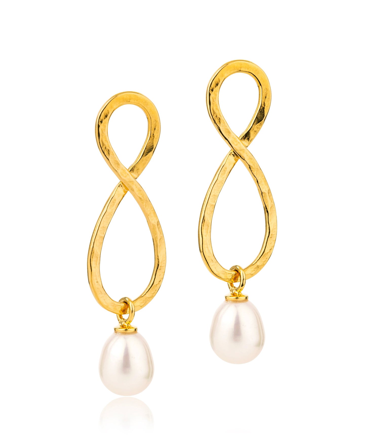 Siren mermaid silhouette gold earrings, with freshwater pearl drop
