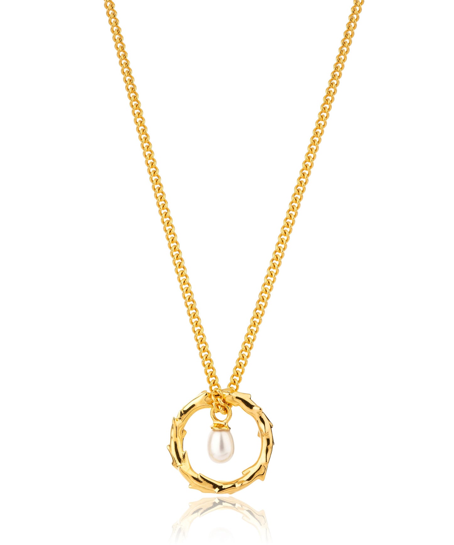 Volcano hoop gold necklace with free running pearl