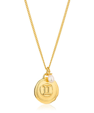 Gemini, gold zodiac pearl necklace, 21/5-20/6