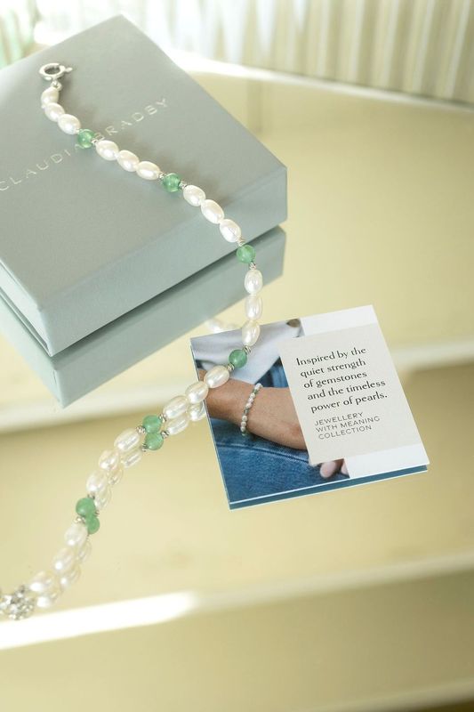 Pearl and Aventurine Eternity Prosperity silver Bracelet with story card