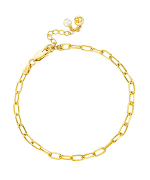 Paperclip gold layering chain bracelet with pearl charm