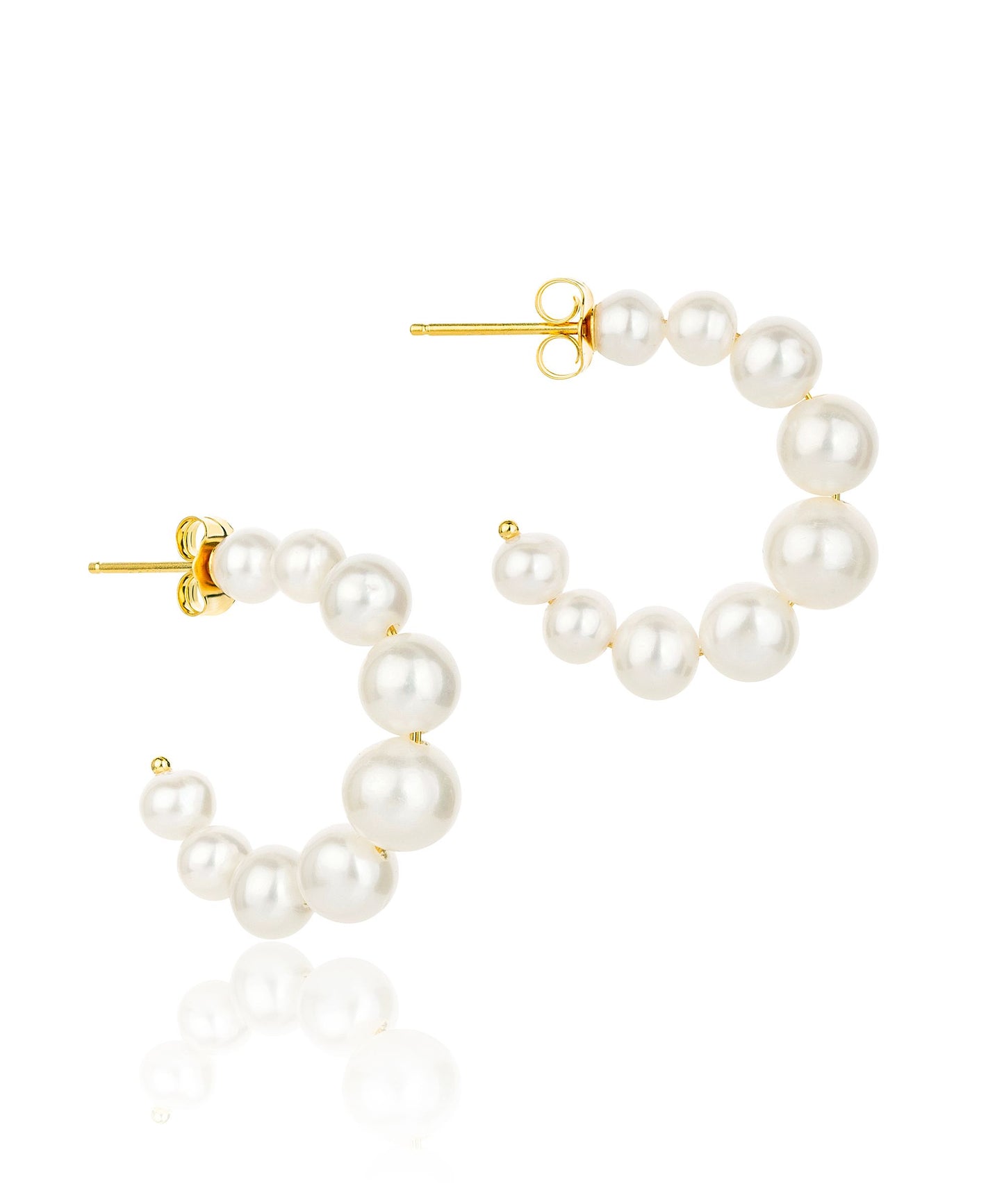 Medium pearl graduated mermaid gold hoop earrings