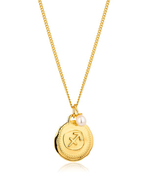 Sagittarius, gold zodiac pearl necklace, 22/11-21/12