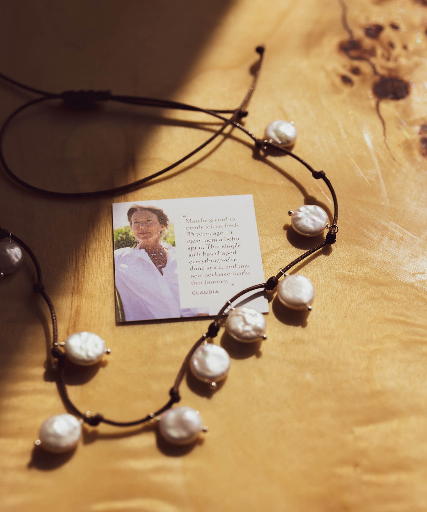 Coin Pearl charm adjustable cord necklace