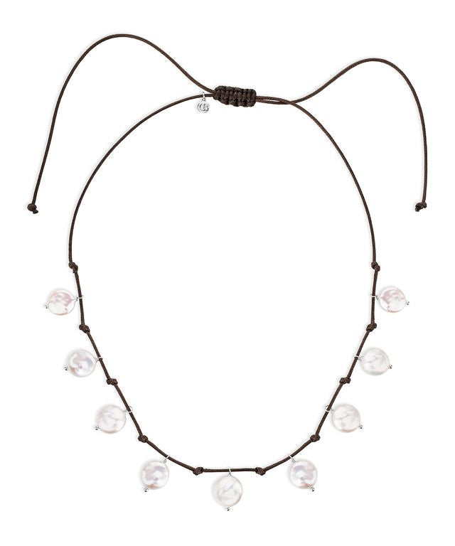 Coin Pearl charm adjustable cord necklace