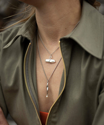 Siren mermaid and pearl silver drop pendant