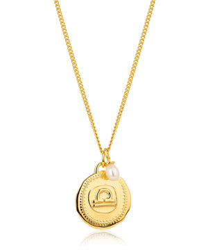 Libra, gold zodiac pearl necklace, 23/9-22/10