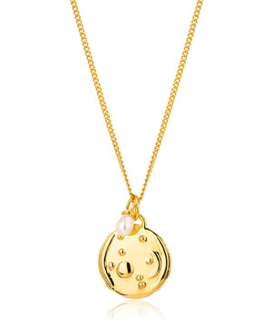 Libra, gold zodiac pearl necklace, 23/9-22/10