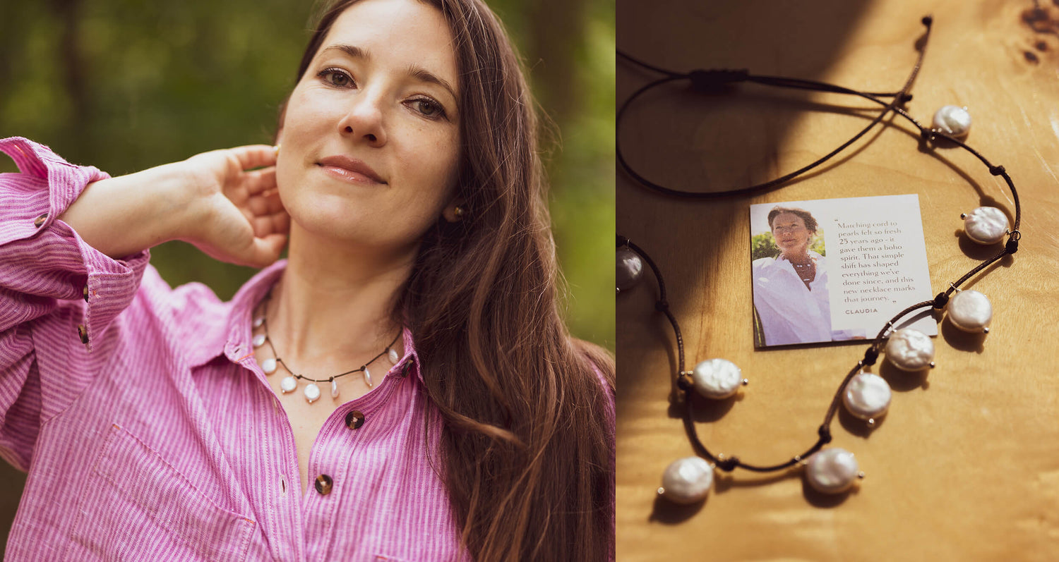 limited edition coin freshwater pearl and cord necklace