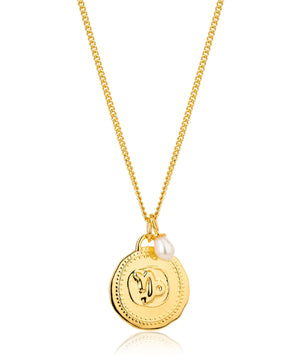 Capricorn gold zodiac pearl necklace, 22/12-19/01