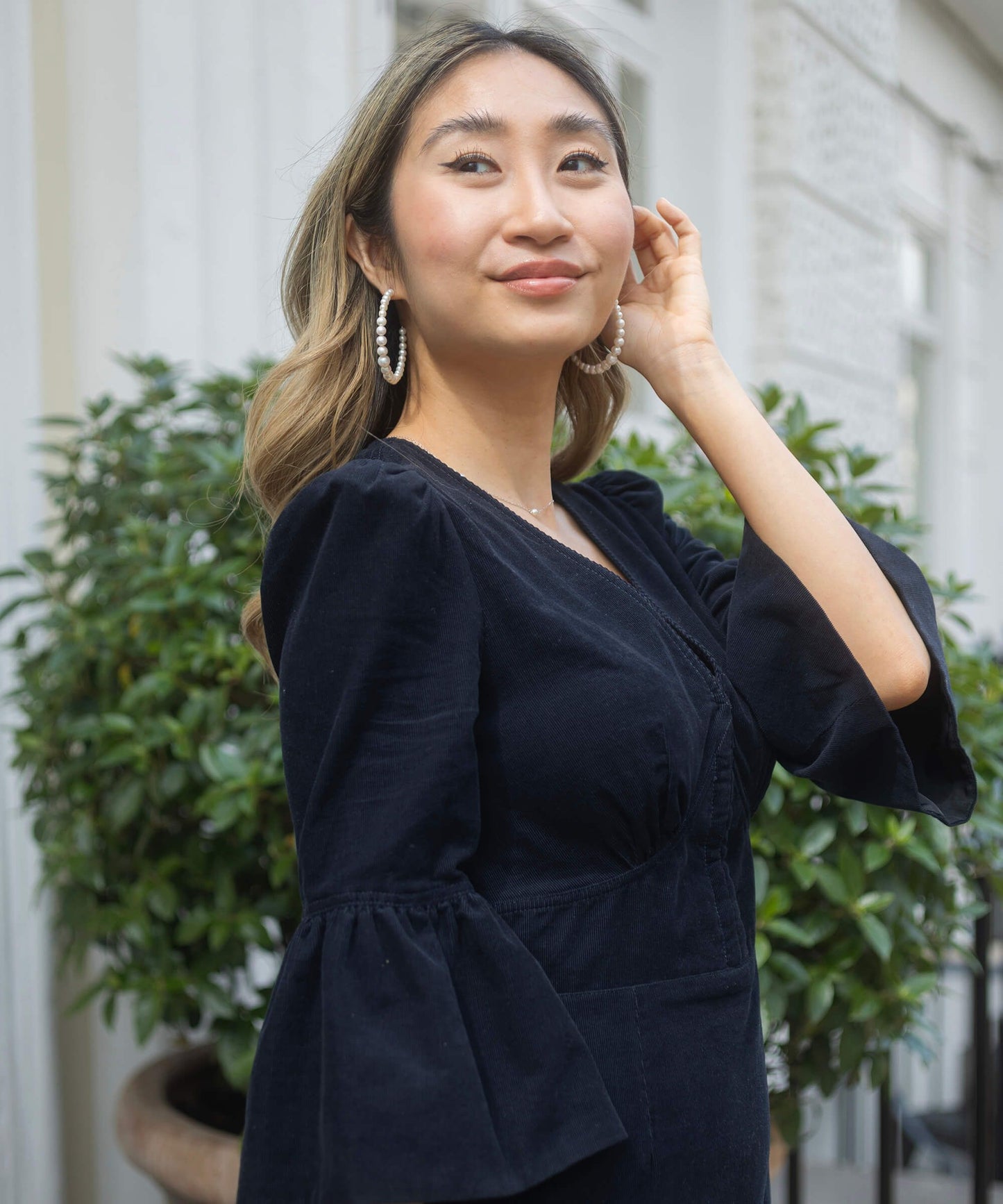 Large pearl graduated mermaid silver hoop earrings