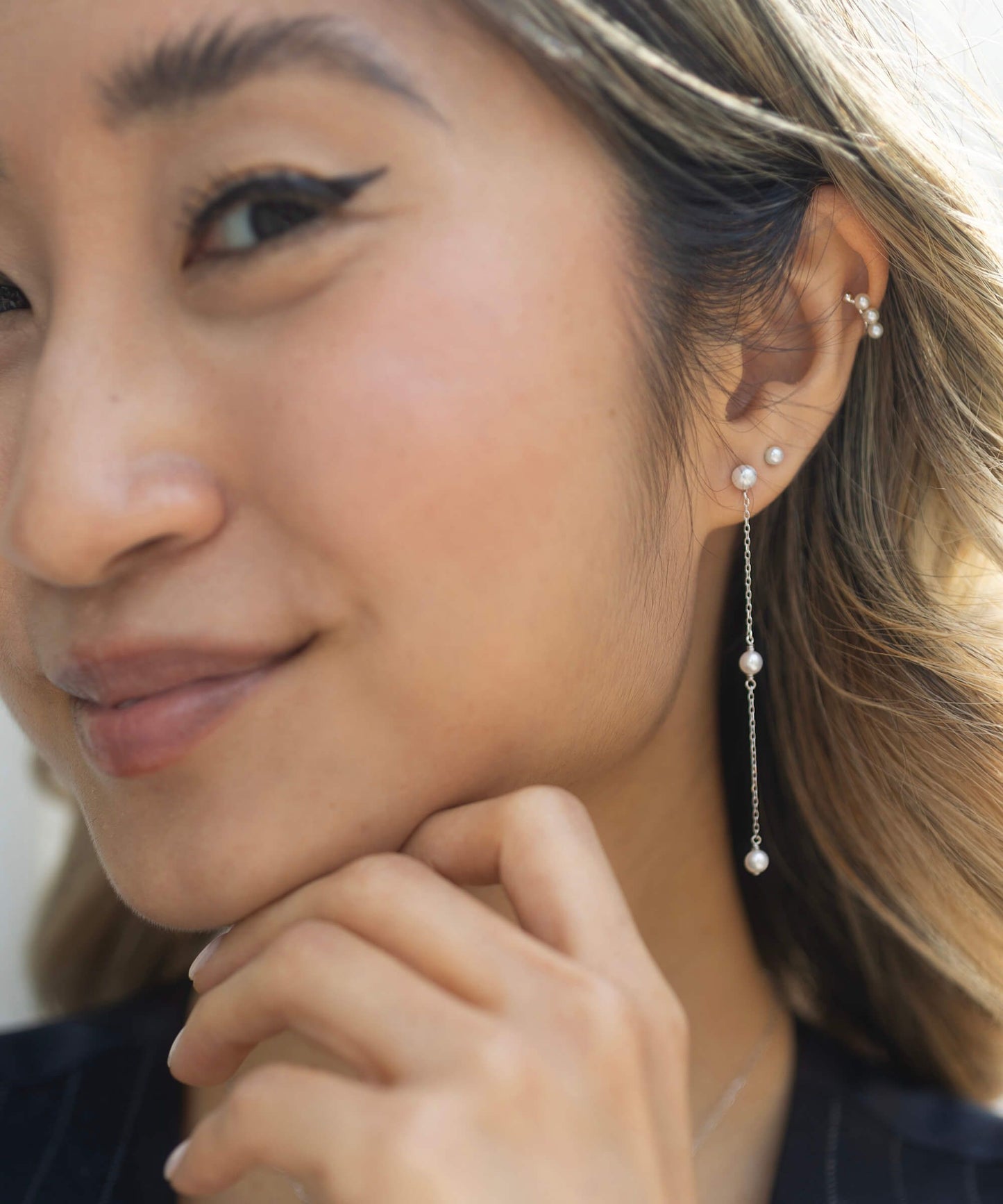 Mermaid pearl silver stud earrings with pearl drops