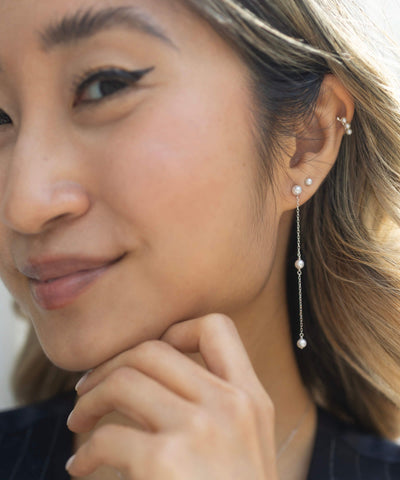 Mermaid pearl silver stud earrings with pearl drops