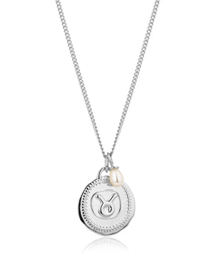 Taurus silver zodiac pearl necklace