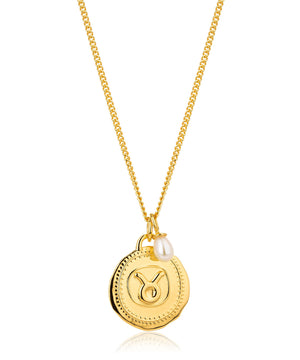 Taurus gold zodiac pearl necklace