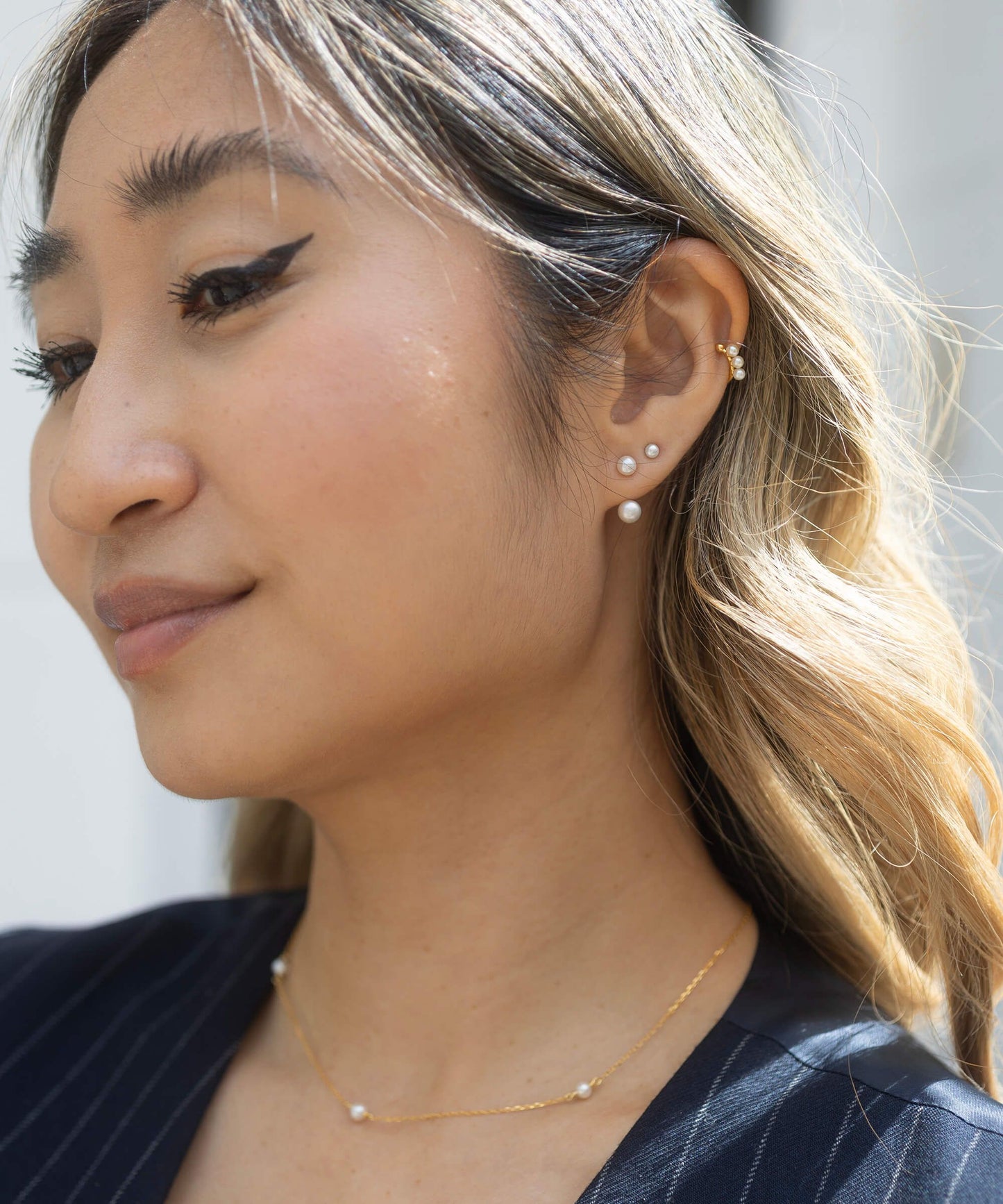 Mermaid mini silver and pearl duo earrings