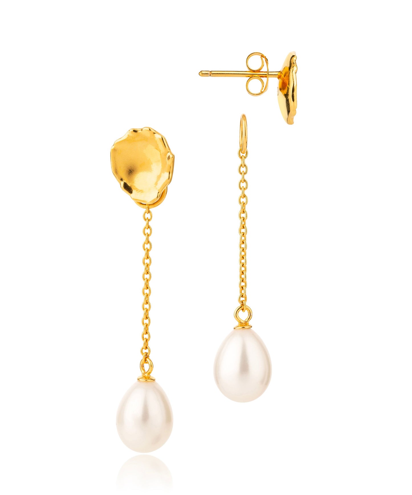 Molten lava gold stud with removeable chain pearl charm