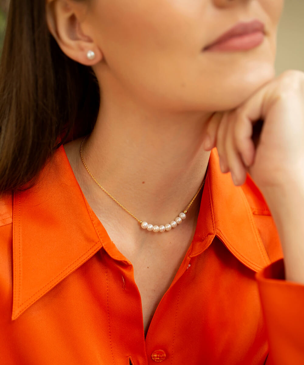 Angelina Gold Pearl Choker necklaces