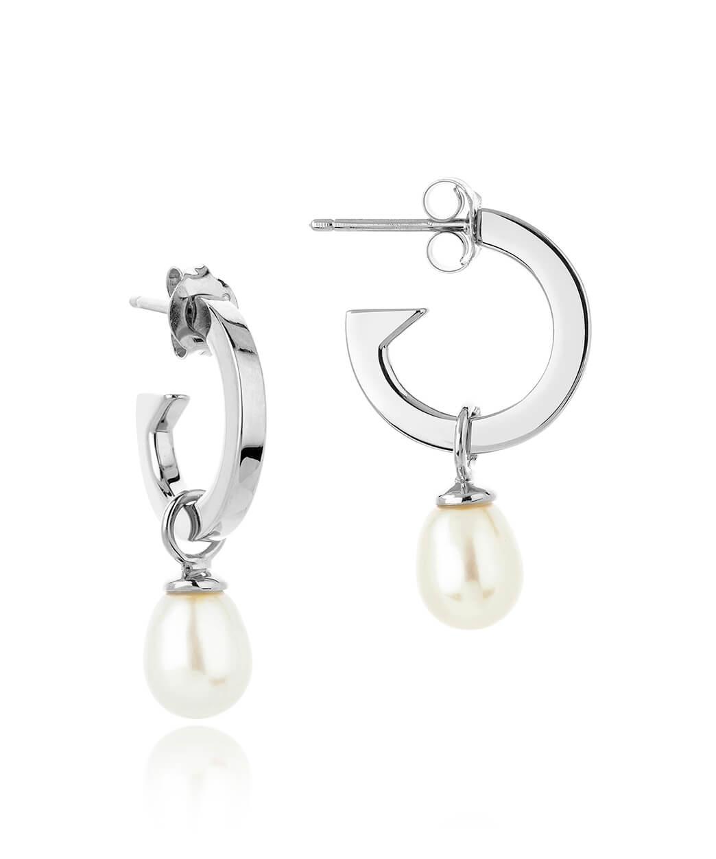 Biography Pearl Silver Hoop Earrings