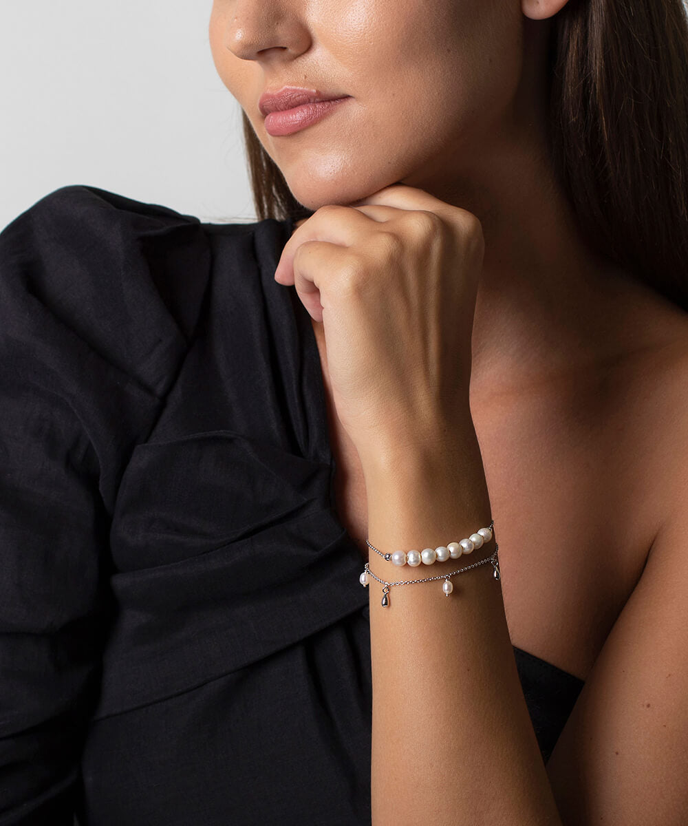 Silver and Pearl Bracelet Stack