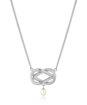 Love knot pearl necklace, silver