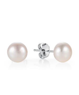 Button pearl stud earrings