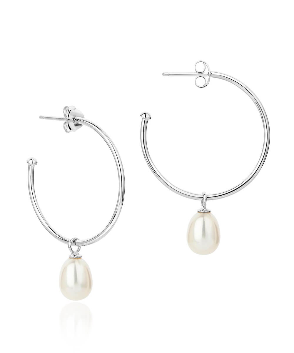 silver hoop pearl earrings