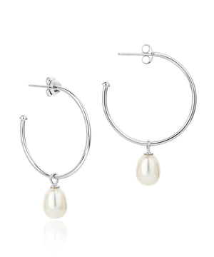 silver hoop pearl earrings