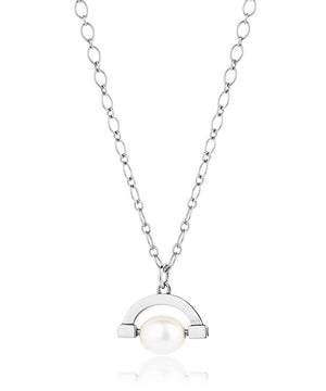 Meditative silver pearl spinner necklace