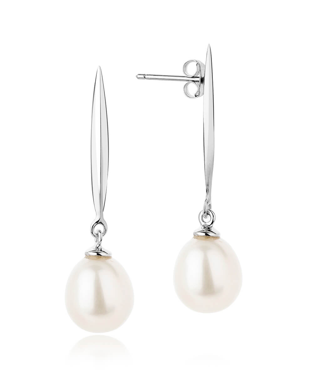 Coco epee pearl silver drop earrings