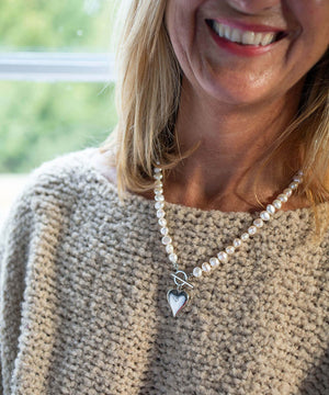 Signature Heart Pearl silver Necklace