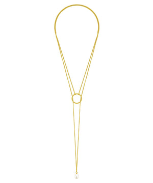 Gold Cirque lariat with white pearl