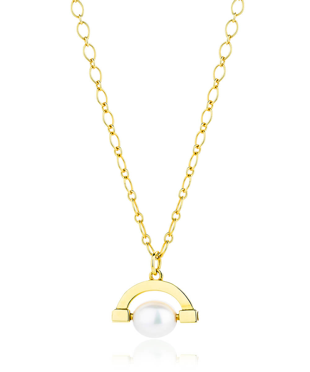 Meditative gold pearl spinner necklace