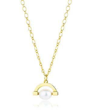 Meditative gold pearl spinner necklace
