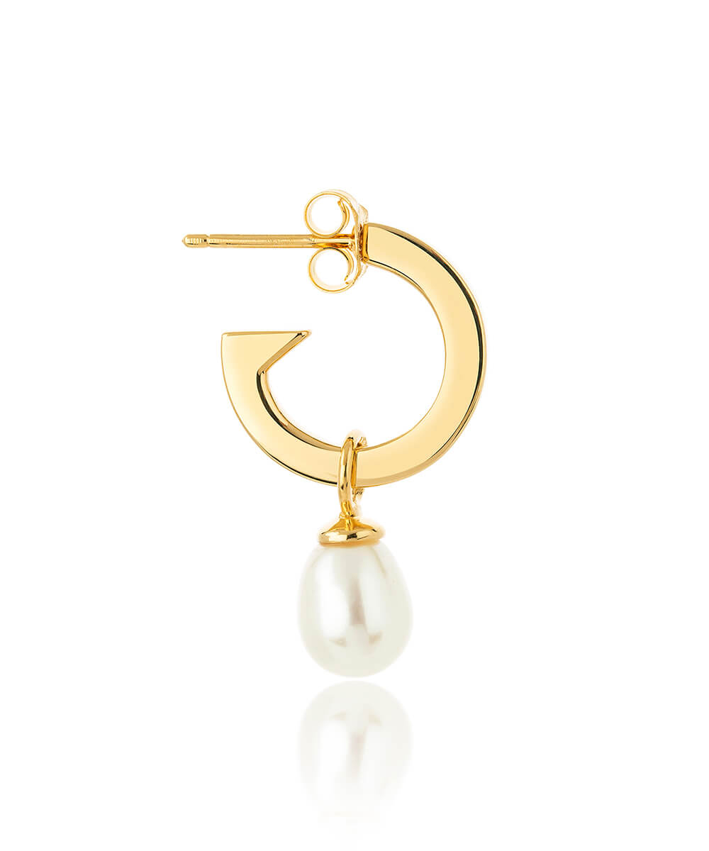 Single biography gold hoop pearl earring