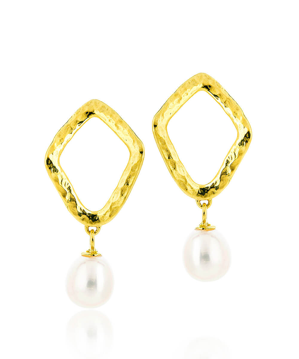 Thalassa Gold Ripple Studs with Pearl Drop earrings