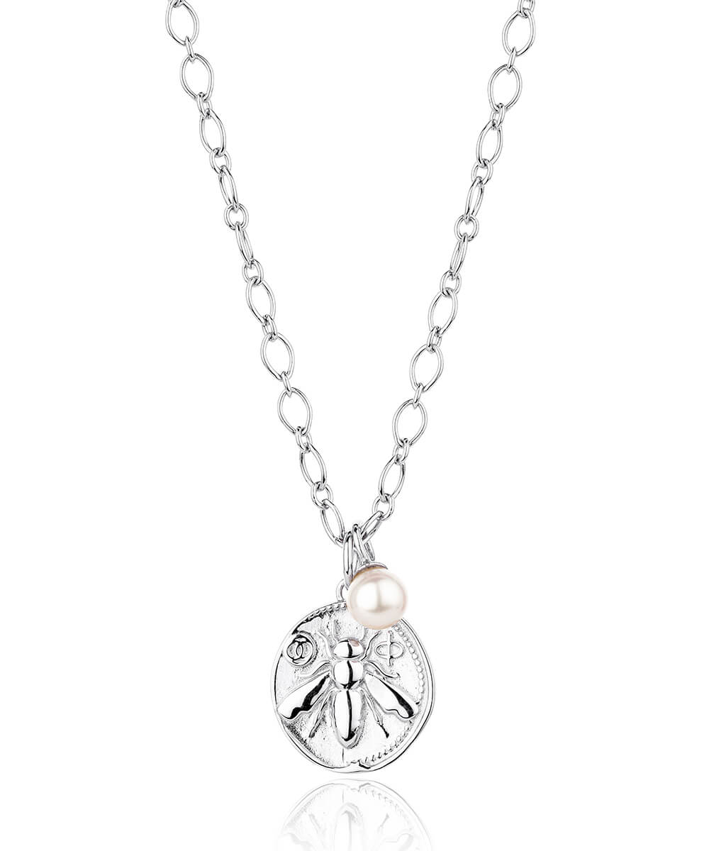 Honey bee silver charm necklace, medium coin