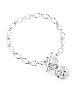 Honey bee silver coin toggle bracelet