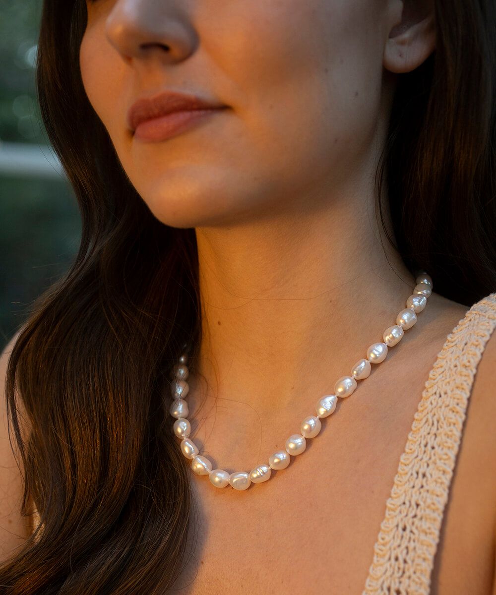 Baroque hand knotted pearl necklace