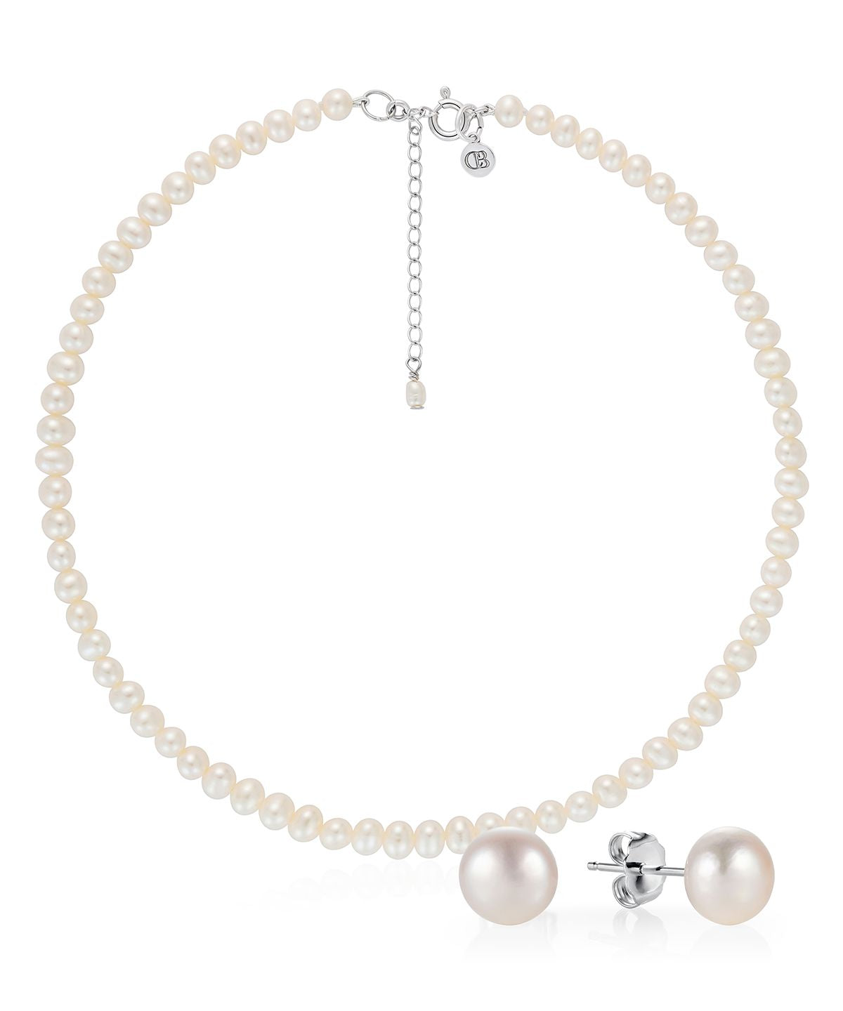 Essential pearl choker and stud silver set