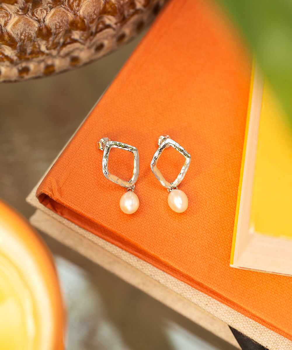 Thalassa Silver Ripple Studs with Pearl Drop