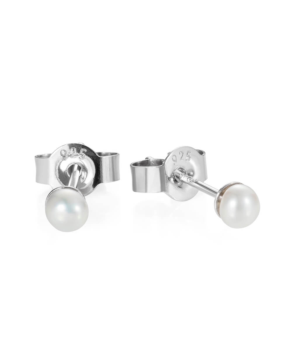 Micro pearl stud silver earrings