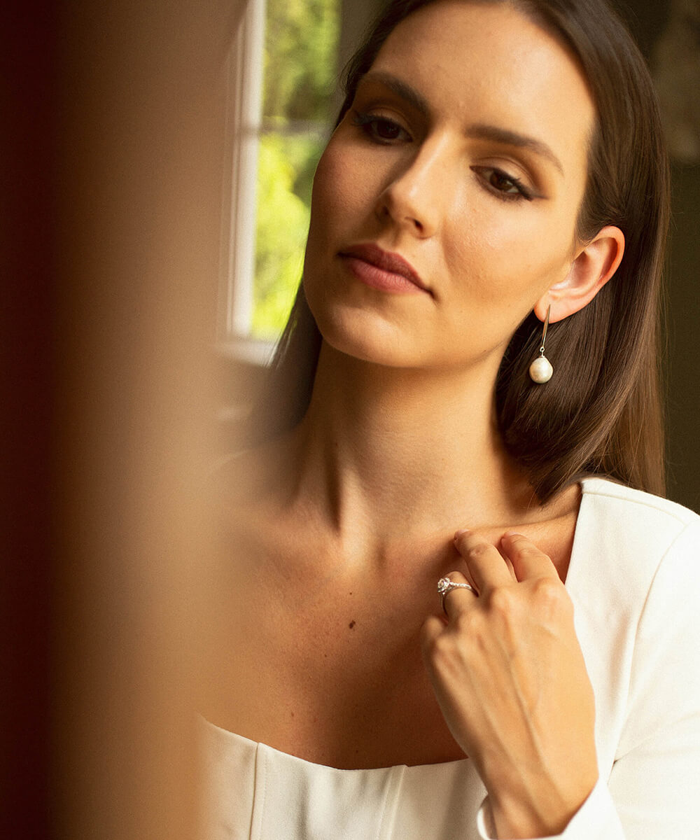 Coco epee pearl silver drop earrings