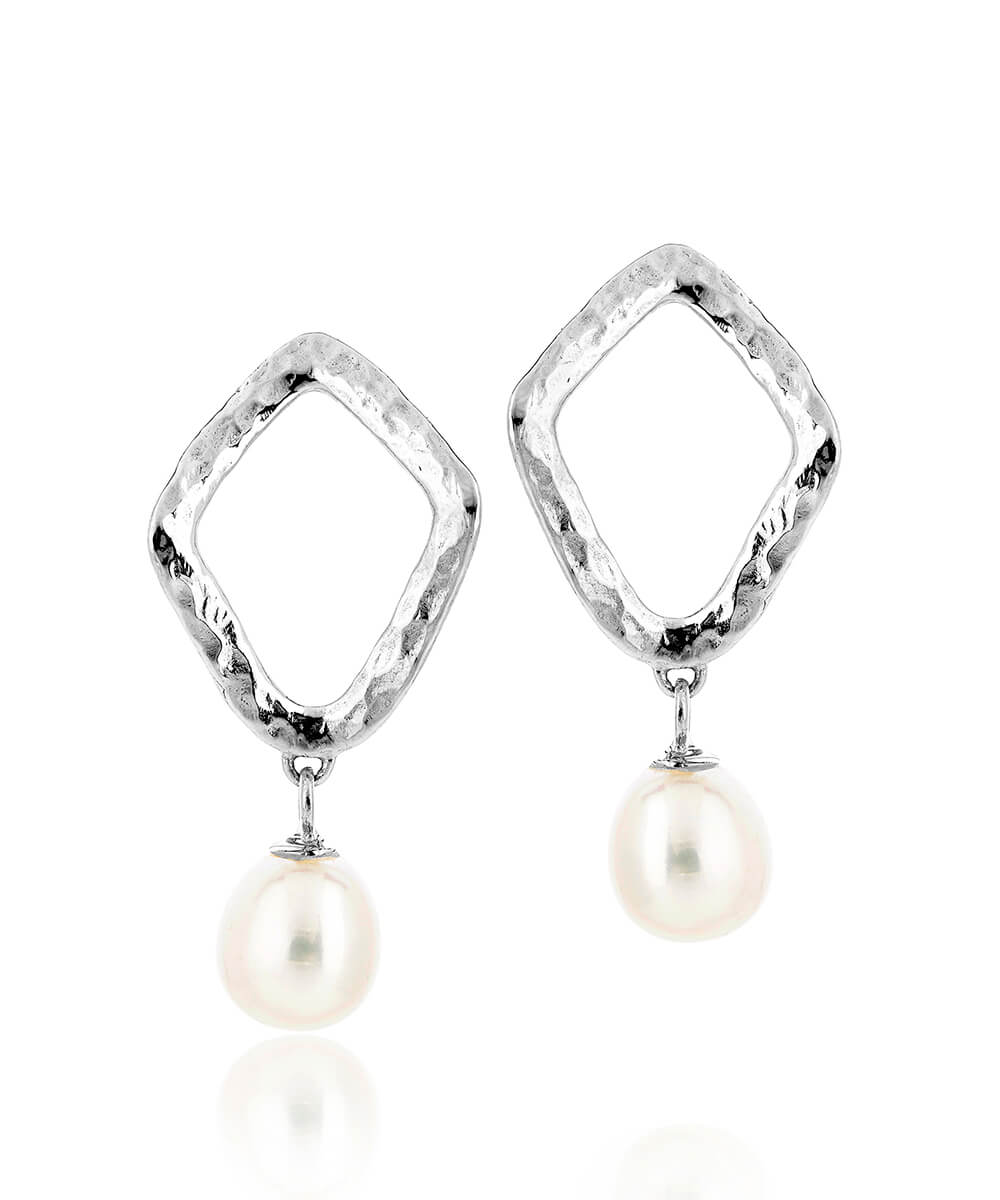 Thalassa Silver Ripple Studs with Pearl Drop earrings