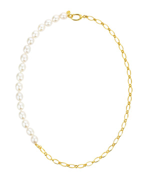 Sleek city pearl and gold chain necklace